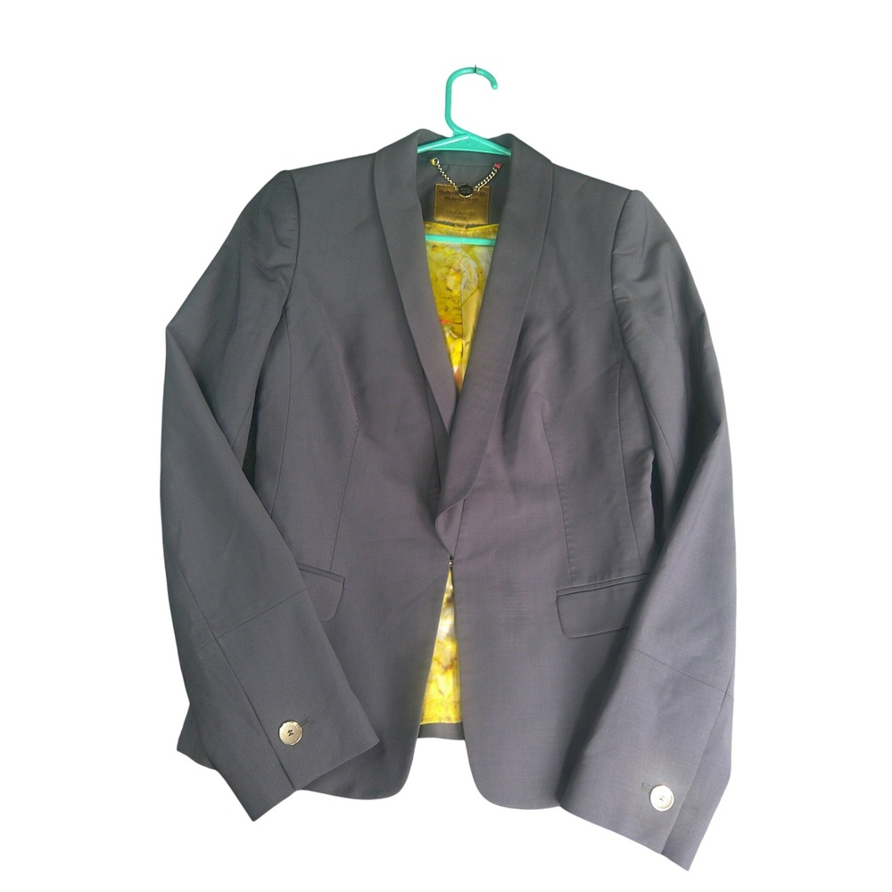 Ted Baker London Working Title Grey Wool Blazer Yellow Floral Lining Sz 1
